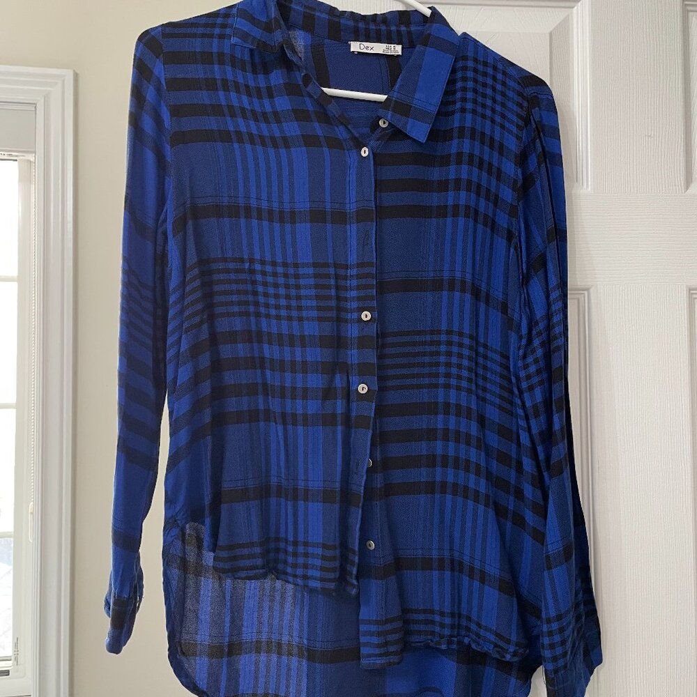DEX Blue Flannel Button Up Shirt - Size Medium